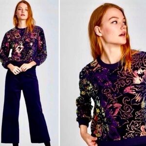 Zara Velvet Sequin Sweatshirt Medium
